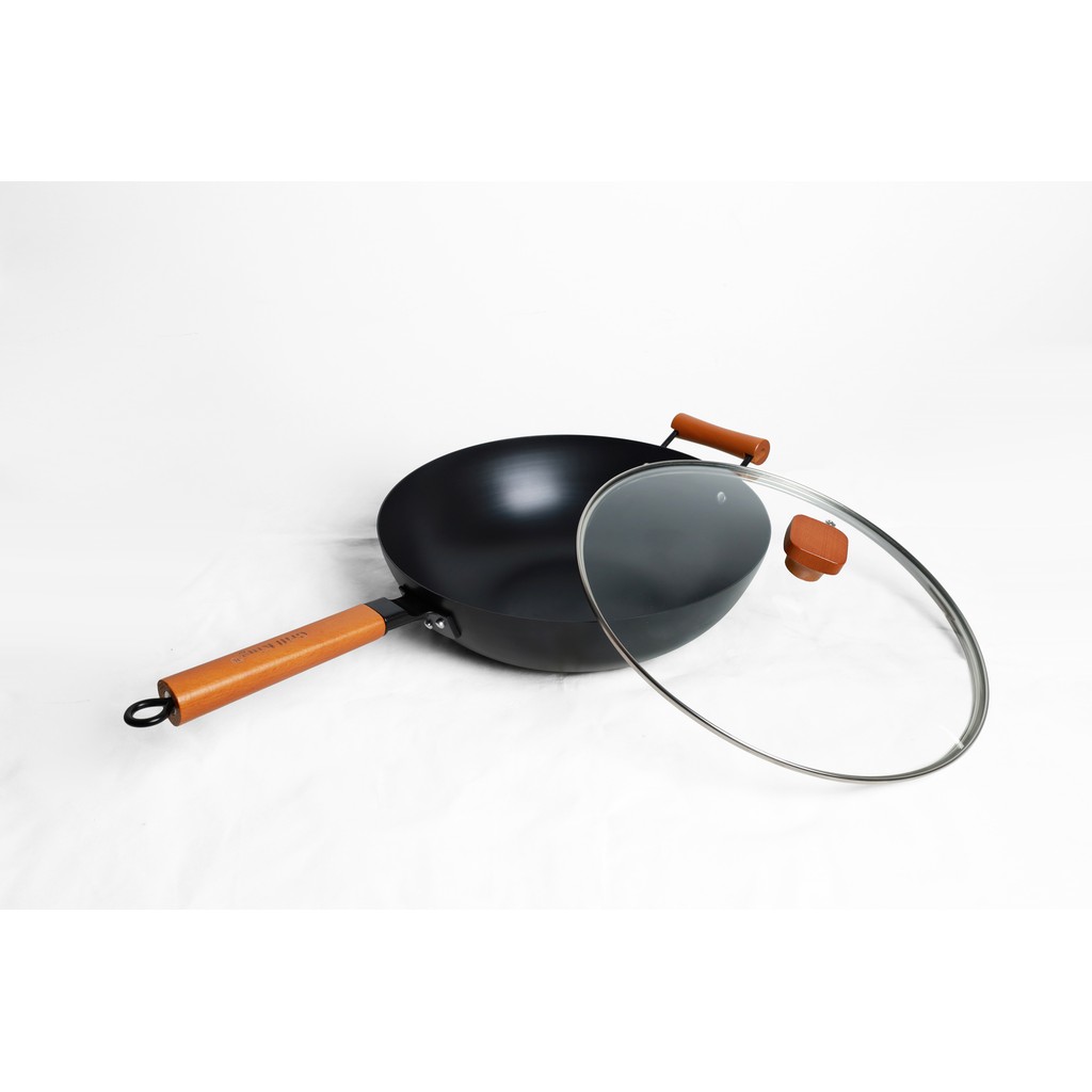 Grill King Asia nitrirani wok s dvije ručke i ravnim dnom + stakleni poklopac, 32 cm