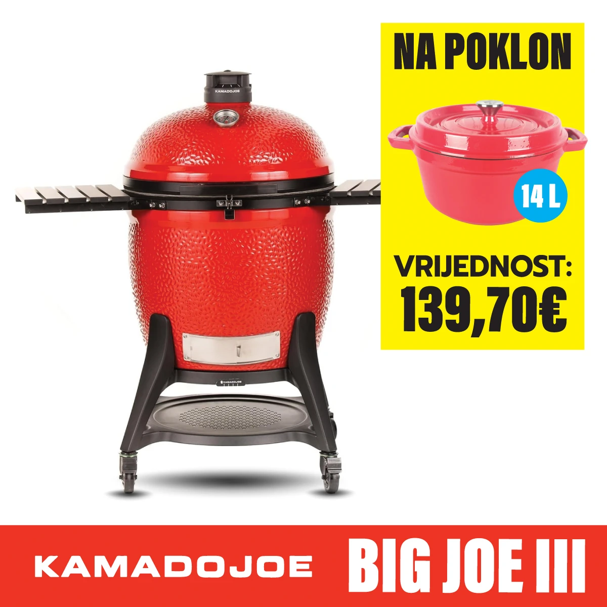 Kamado Joe Big Joe III 24” keramički roštilj na ugalj s postoljem, 61 cm