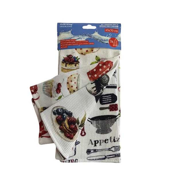 Grill King Kitchen 3u1 set pamučnih kuhinjskih krpa za brisanje tekućina s visilicom