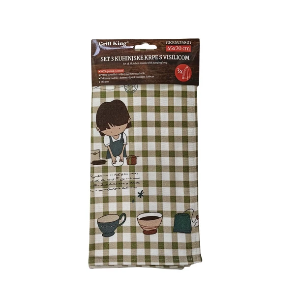 Grill King Kitchen 3u1 set pamučnih kuhinjskih krpa s visilicom - Image 2
