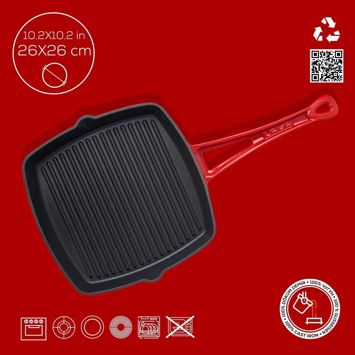 Lava četvrtasta rebrasta grill tava s odlijevnim kanalima - Image 4