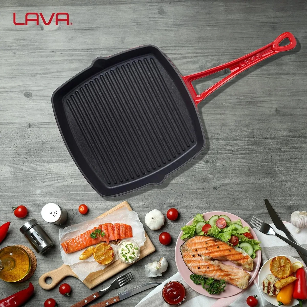 Lava četvrtasta rebrasta grill tava s odlijevnim kanalima - Image 7